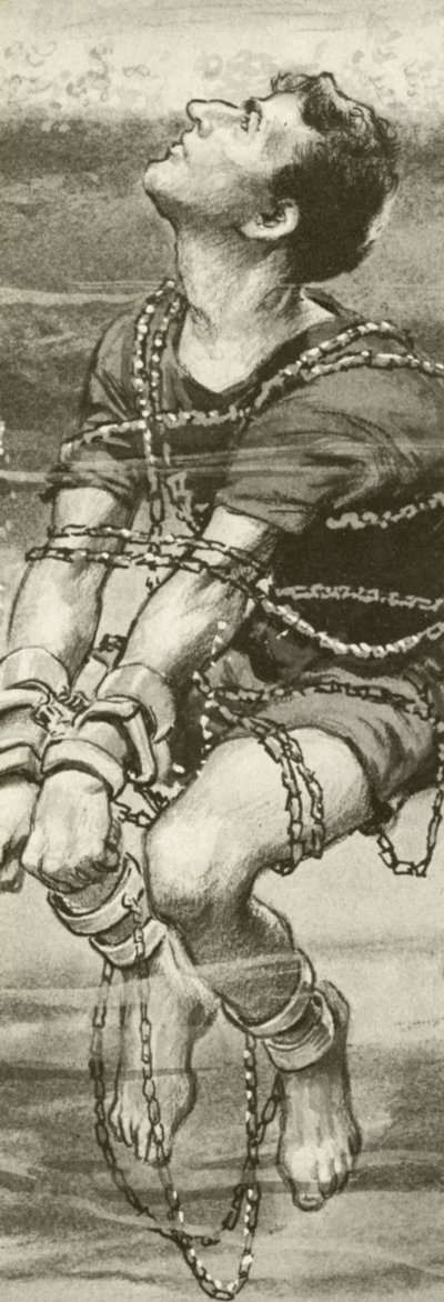 Harry Houdini, handcuffed and in chains, underwater by English School